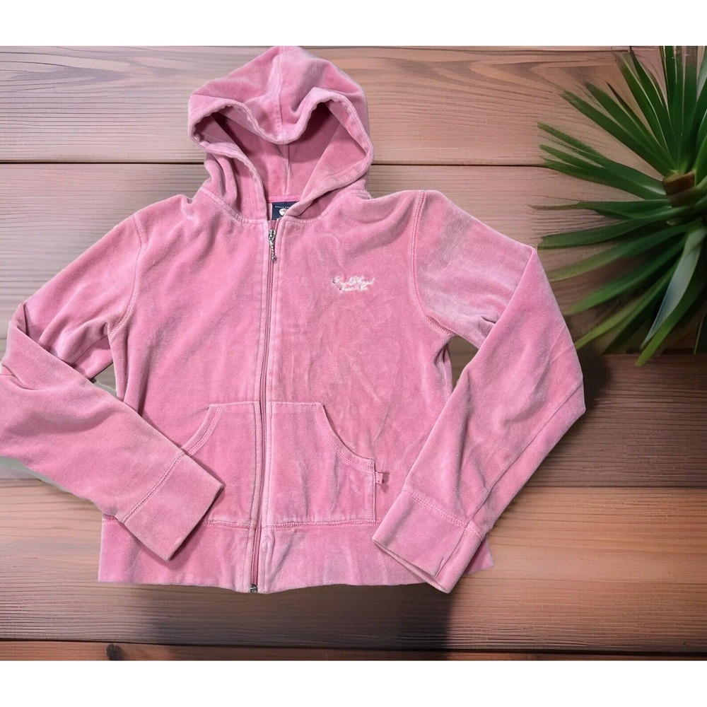 Duck Head Jeans Co Womens Pink Velour Full Zip Hoodie Sweatshirt Size Large